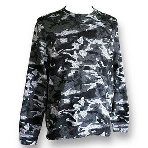 LL Bean Mens Lightweight Fleece Sweater Top Sz L Green Gray Camo Pullover Shirt